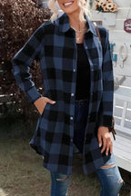 Outerwear Blue Turn-down Collar Plaid Shirt Jacket