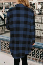Outerwear Blue Turn-down Collar Plaid Shirt Jacket