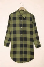 Outerwear Green / S / 95%Polyester+5%Elastane Blue Turn-down Collar Plaid Shirt Jacket