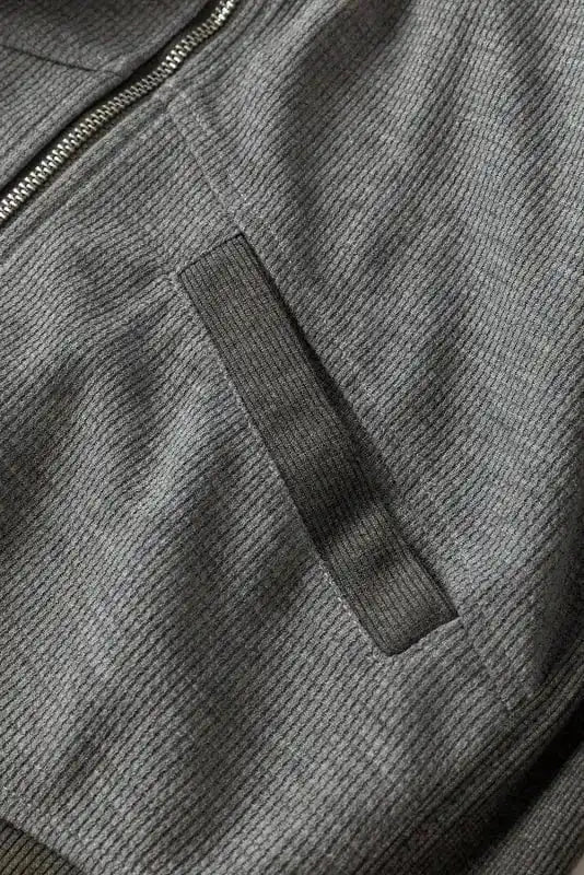 Outerwear Khaki Thermal Waffle Knit Full Zipper Hooded Jacket