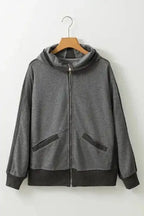 Outerwear Khaki Thermal Waffle Knit Full Zipper Hooded Jacket