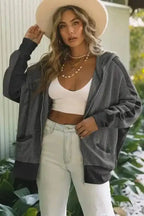 Outerwear Khaki Thermal Waffle Knit Full Zipper Hooded Jacket