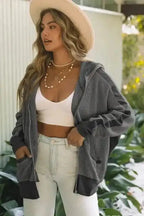 Outerwear Khaki Thermal Waffle Knit Full Zipper Hooded Jacket