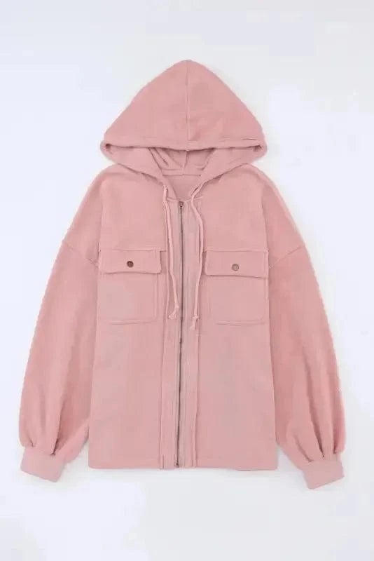Outerwear Zip-Up Hooded Jacket With Flap Pockets