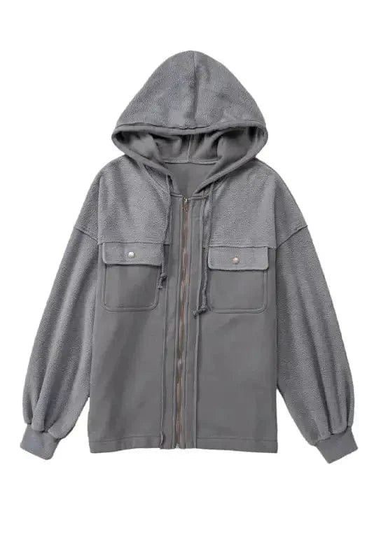 Outerwear Zip-Up Hooded Jacket With Flap Pockets