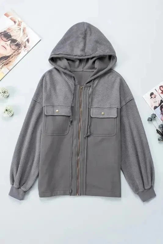 Outerwear Zip-Up Hooded Jacket With Flap Pockets
