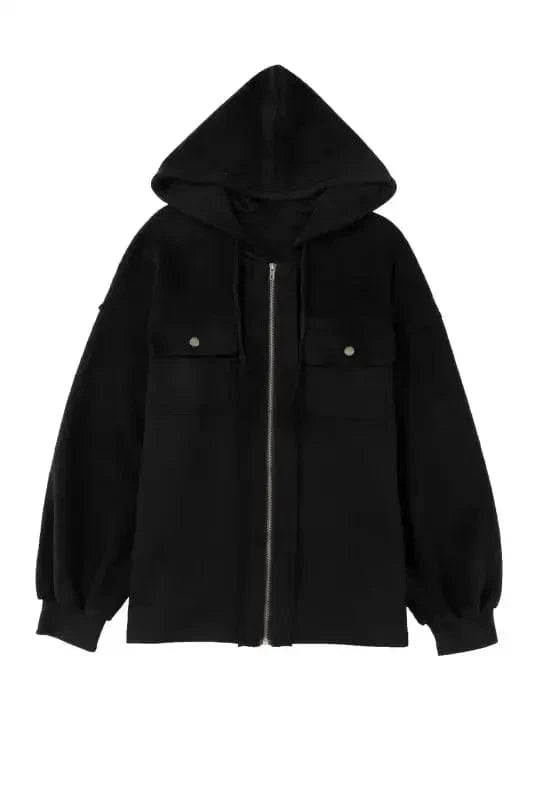 Outerwear Zip-Up Hooded Jacket With Flap Pockets