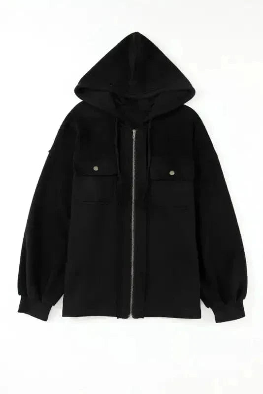 Outerwear Zip-Up Hooded Jacket With Flap Pockets