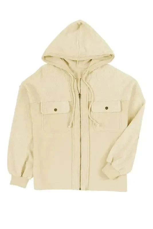 Outerwear Zip-Up Hooded Jacket With Flap Pockets