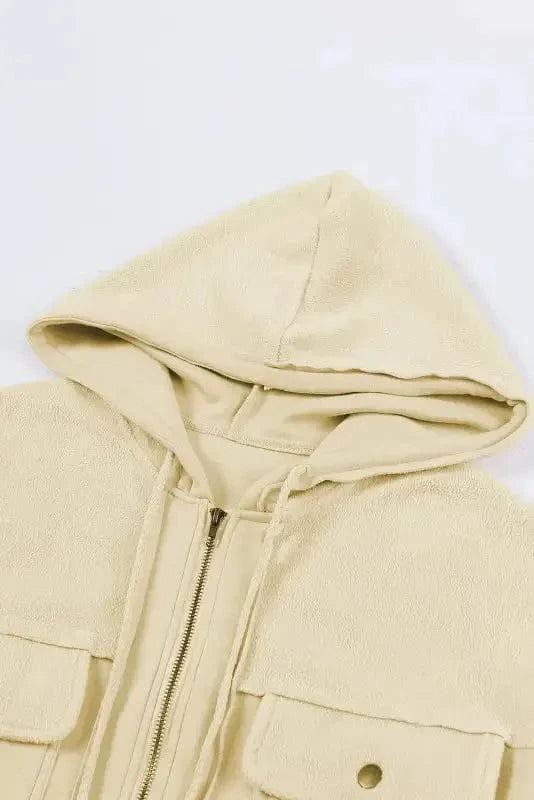 Outerwear Zip-Up Hooded Jacket With Flap Pockets