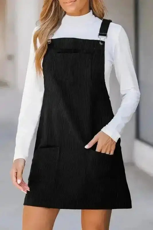 Overall Dresses Black / S / 100%Polyester Urban Chic Corduroy Overall Dress