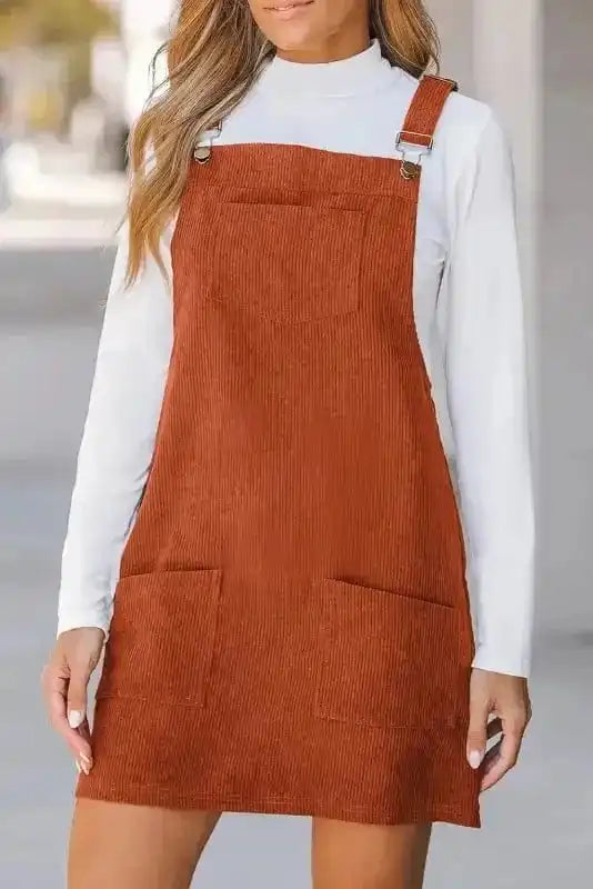 Overall Dresses Cinnamon / S / 100%Polyester Urban Chic Corduroy Overall Dress