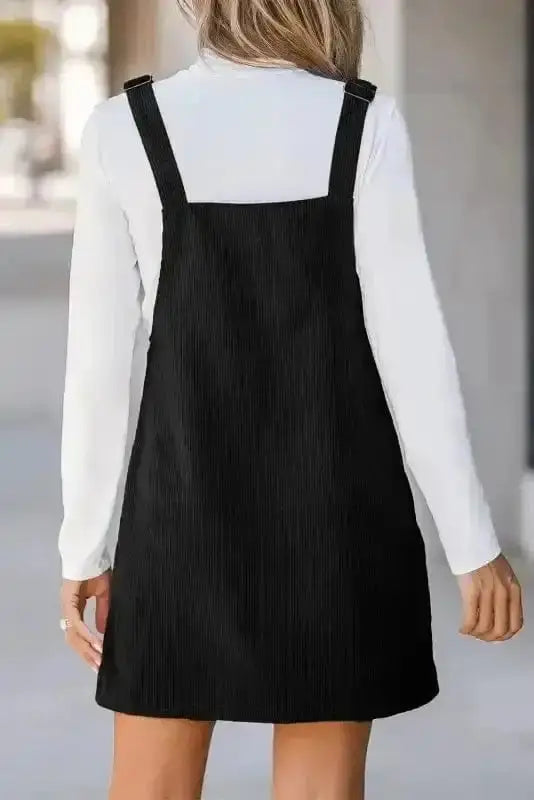 Corduroy overall sleeveless mini dress back view — Fashionfitz UK