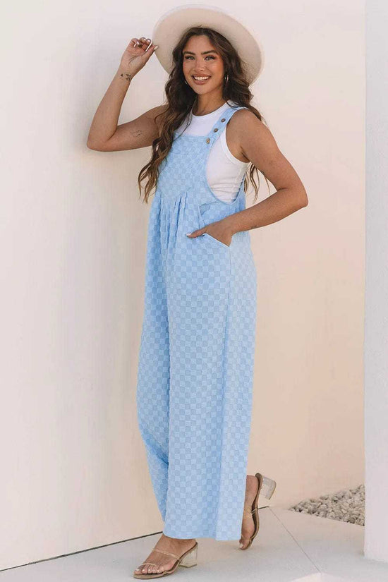 Overalls Beau Blue / S / 95%Polyester+5%Elastane Checkered Wide-Leg Overalls