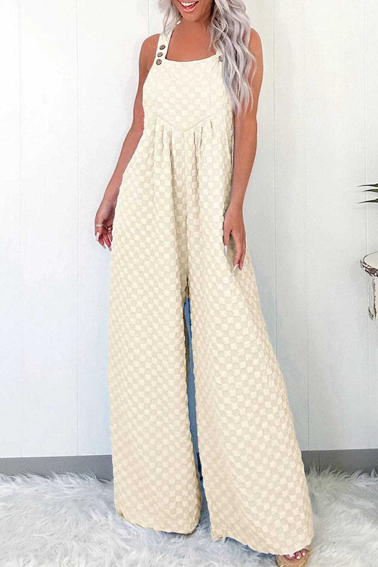 Overalls Beige / S / 95%Polyester+5%Elastane Checkered Wide-Leg Overalls