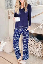 Pajama Sets Blue / S / 65%Polyester+30%Viscose+5%Elastane Noel Navy Two Piece Lounge Set