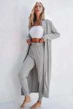 Pajama Sets Duster Cardigan and Skinny Pants Lounge Set - Black