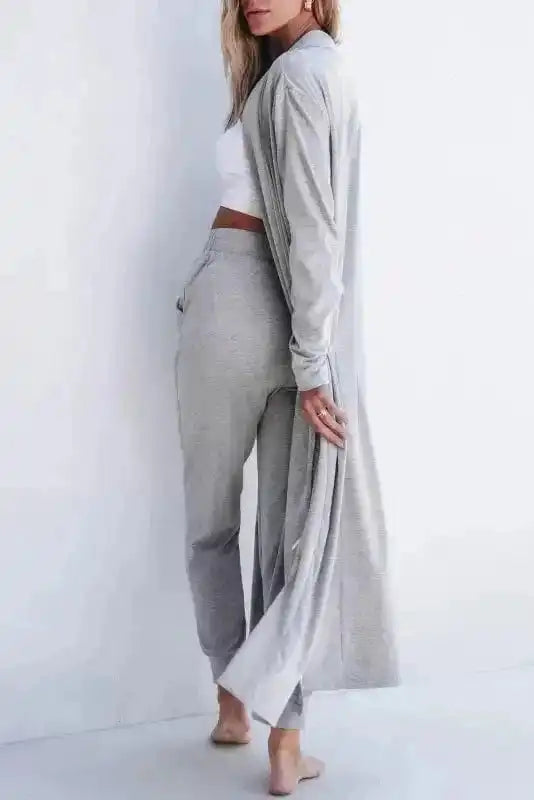 Pajama Sets Duster Cardigan and Skinny Pants Lounge Set - Black