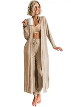 Pajama Sets Duster Cardigan and Skinny Pants Lounge Set - Parchment