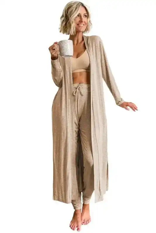 Pajama Sets Duster Cardigan and Skinny Pants Lounge Set - Parchment