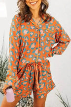 Pajama Sets Orange / S / 100%Viscose Leopard Slumber Shorts Pajama Set