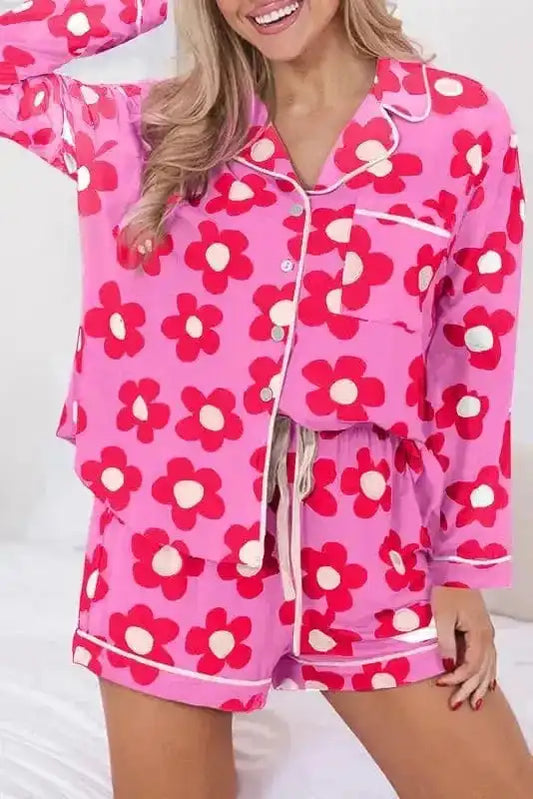 Pajama Sets Pink / S / 95%Polyester+5%Elastane Floral Slumber Short Set