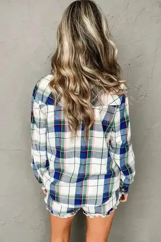 Plaid leisure lounge set back view — Fashionfitz UK