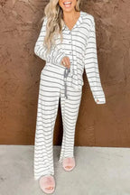 Pajama Sets Stripe / S / 95%Polyester+5%Elastane Fashionfitz Striped Pajama Set for Women - Cozy Comfort