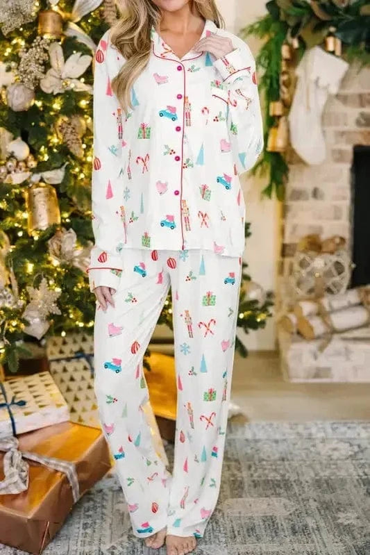 Pajama Sets White / S / 95%Polyester+5%Elastane Holly Jolly Pajama Set