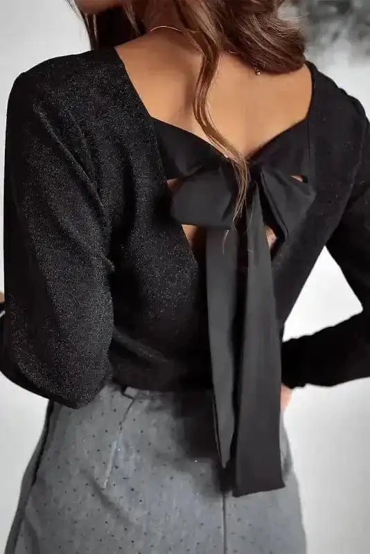 Party Tops Black / S / 71.5%Polyamide+23.9%Metallized fibres+4.6%Elastane Scarlet Sheen Bowknot Blouse