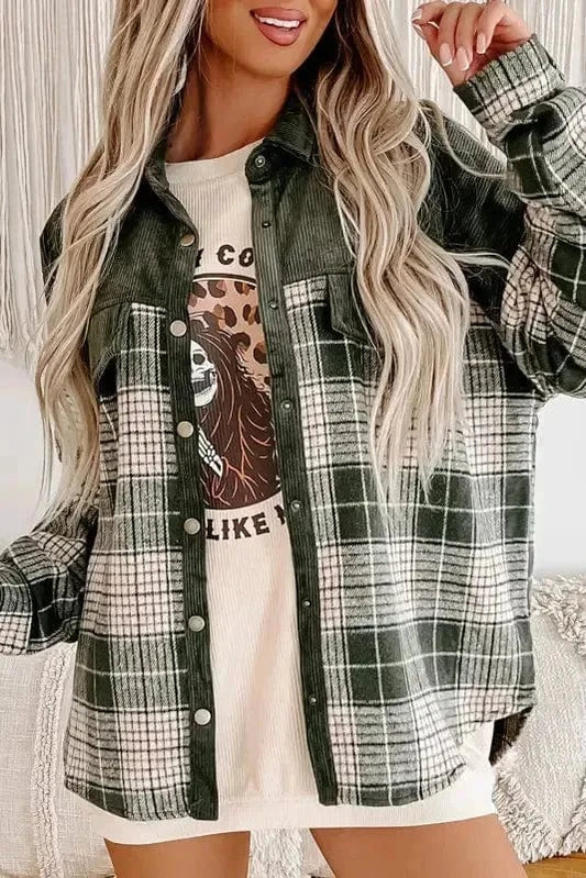 Plaid Shackets Blackish Green / S / 100%Polyester Olive Outland Plaid Shacket