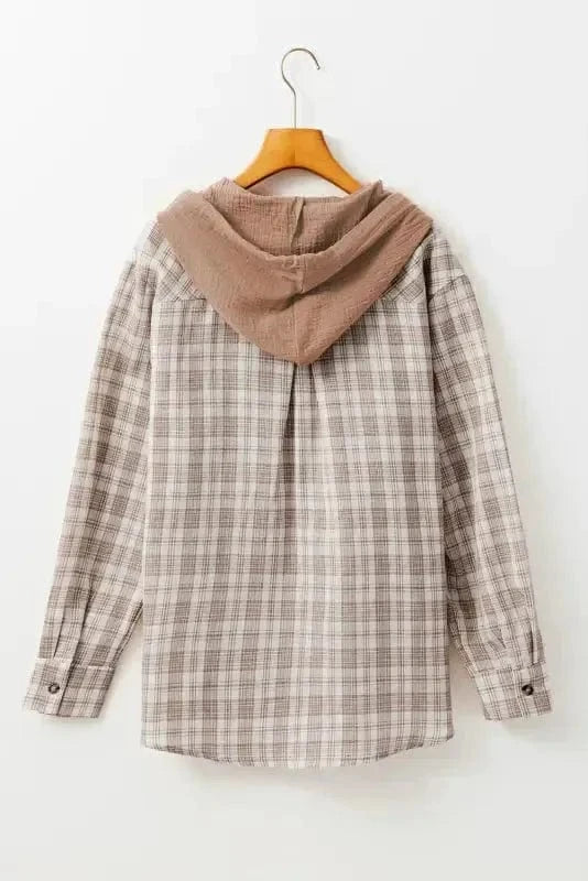 Plaid Shackets Plaid Loose Hooded Shacket