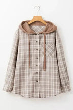 Plaid Shackets Plaid Loose Hooded Shacket