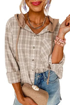 Plaid Shackets Plaid Loose Hooded Shacket