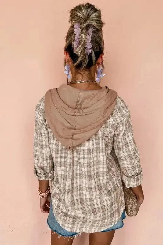 Plaid Shackets Plaid Loose Hooded Shacket