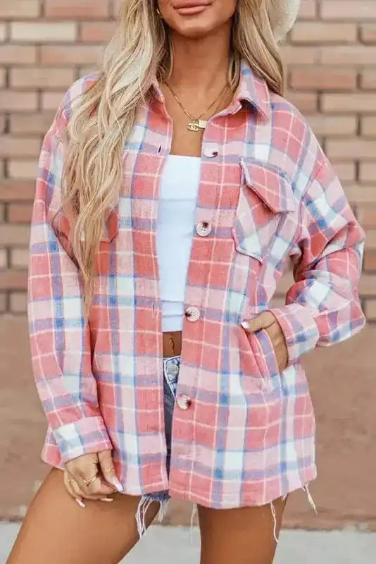 Plaid Shackets Sassy Plaid Button-Up Shacket
