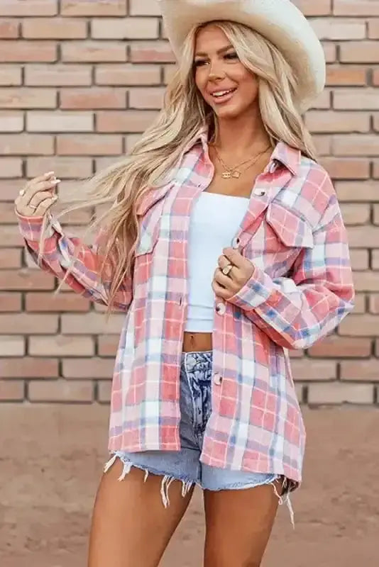 Plaid Shackets Sassy Plaid Button-Up Shacket