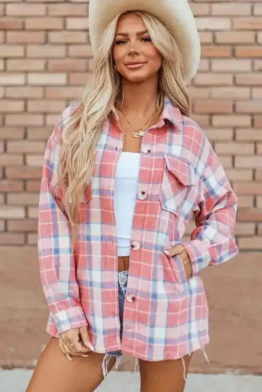 Plaid Shackets Sassy Plaid Button-Up Shacket