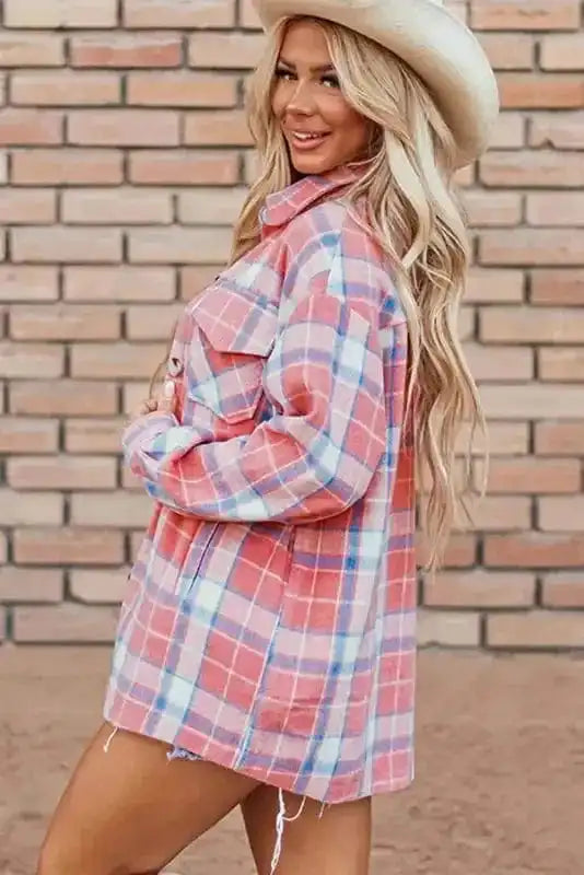 Plaid Shackets Sassy Plaid Button-Up Shacket