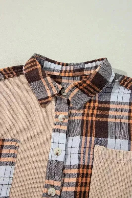 Plaid Shackets Thermal Plaid Patchwork Shacket