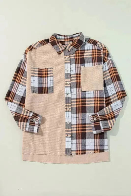 Plaid Shackets Thermal Plaid Patchwork Shacket