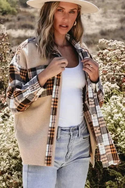 Plaid Shackets Thermal Plaid Patchwork Shacket