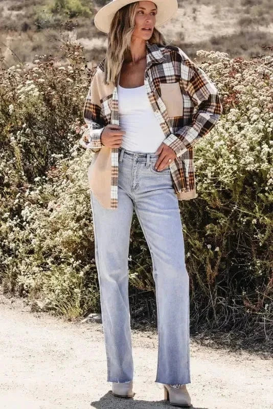 Plaid Shackets Thermal Plaid Patchwork Shacket