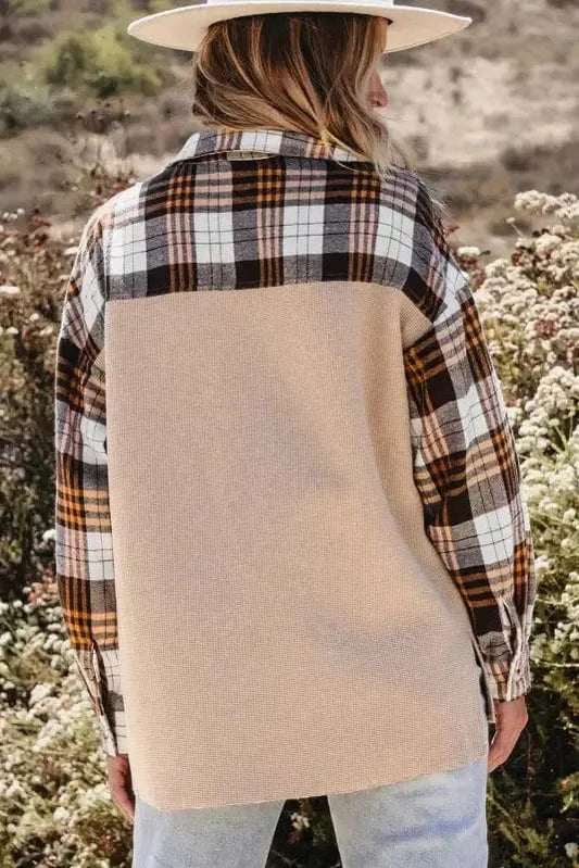 Plaid Shackets Thermal Plaid Patchwork Shacket