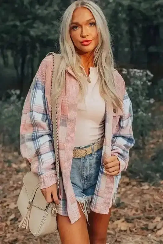 Plaid Shackets Urban Patch Plaid Shacket