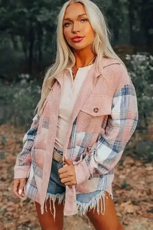 Plaid Shackets Urban Patch Plaid Shacket