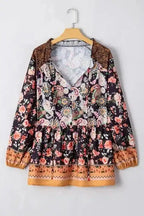 Plus Size Blouses Black / 1X / 100%Polyester Paisley Charm Plus Size V-Neck Blouse