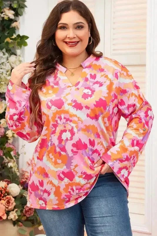 Plus Size Blouses Blossom Curve V-Neck Blouse