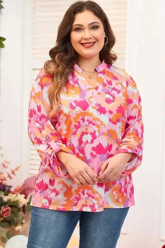 Plus Size Blouses Blossom Curve V-Neck Blouse