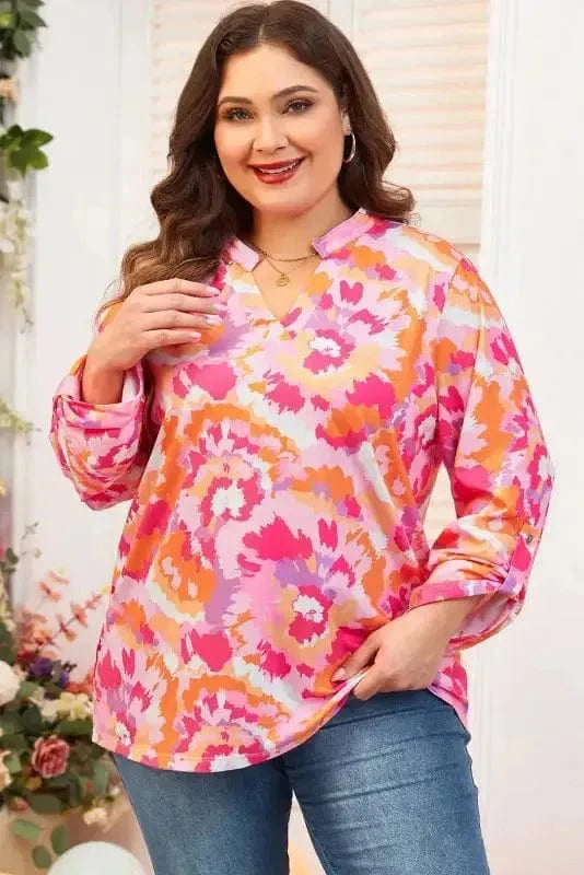 Plus Size Blouses Blossom Curve V-Neck Blouse